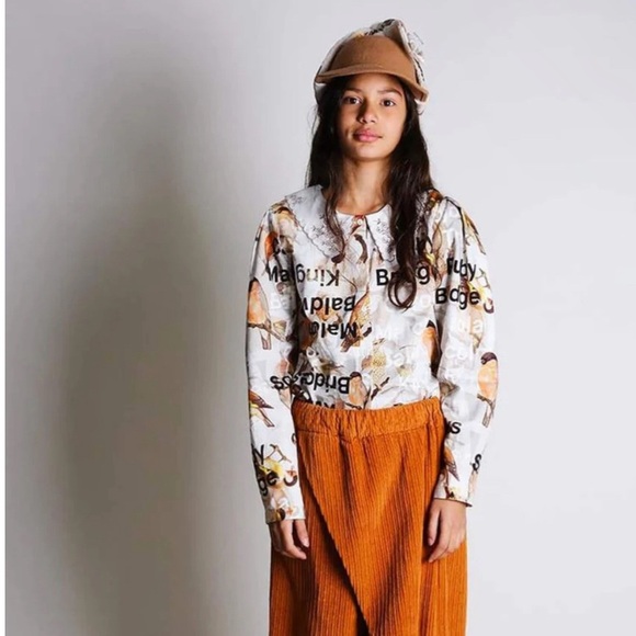 Kids Bird Print Blouse with Embroidered Collar by boutique brand Wolf and Rita - Picture 5 of 6